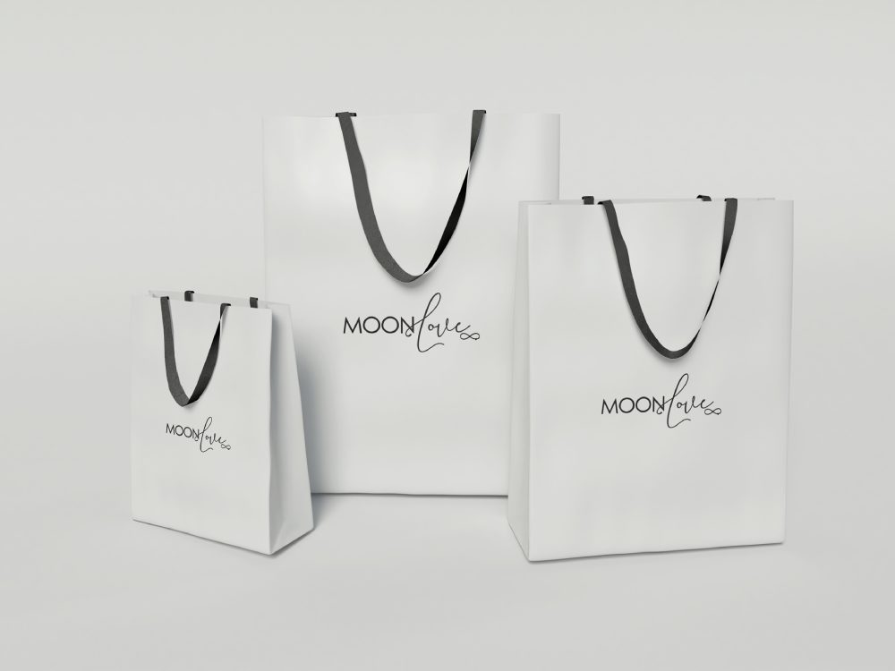 3 Shopping Bags with Moon Love Boutique Logo